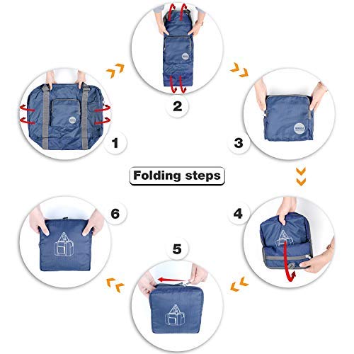 Wandf Foldable Travel Duffel Bag Luggage Sports Gym Water Resistant Nylon (Navy Blue)