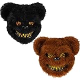 2 Pcs Halloween Scary Mask Horror Bloody Bear Face Mask Creepy Plush Animal Head Masks Halloween Masquerade Cosplay Costume Party Favor, Black Brown