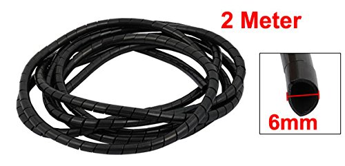 uxcell 6mm Diameter Flexible Spiral Tube Cable Wire Wrap Manage Cord Black 2Meter Long