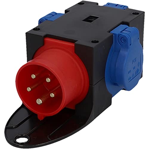 PC-Electric Electric 31114 CEE-Mobil-Verteiler 3xSchuko 16A abges. Mobilverteiler Kunststoff Baureihe ST.ANTON 3xSSD GS16/5 m.B. IP44, schwarz-rot-blau