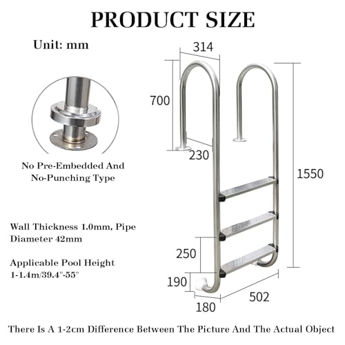 Escalera para piscina de acero inoxidable 3 peldaños miniatura 2