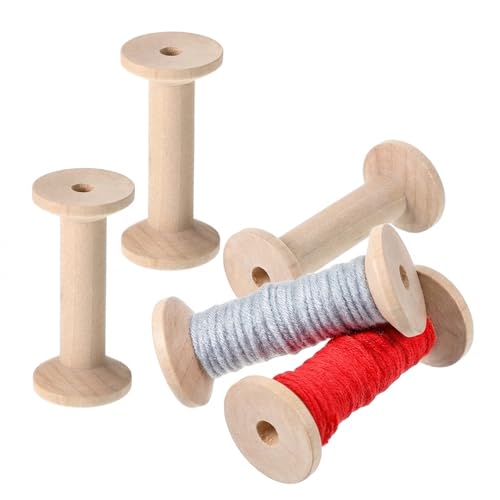 5PCS Wooden Spools for Crafts Unfinished Wooden Spools Bobbins Rotatable for Sewing Weaving Ribbon Crafts DIY Art and Education