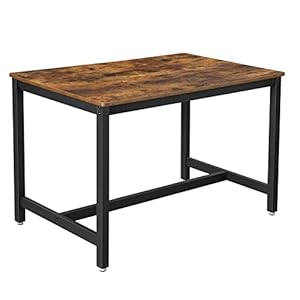 VASAGLE Table for 4 People, Kitchen, 120 x 75 x 75 cm, Sturdy Metal Frame, Industrial Style, for Living, Dining Room, Rustic Brown-Black KDT75X, Engineered Wood Alloy Steel