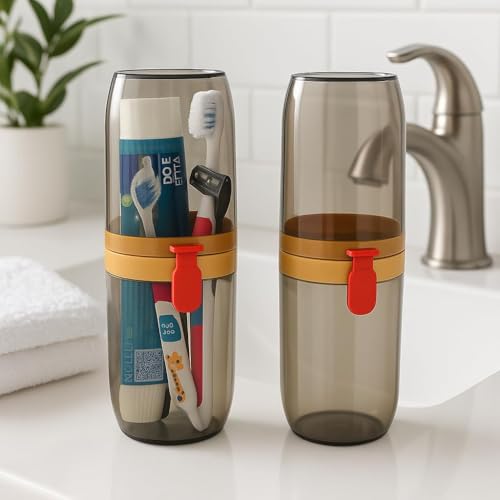 Image of STEFFAN Toothbrush Holders for Bathroom - Durable and Sturdy Brush Holder, Multipurpose Brush Holder for Bathroom Wall - Perfect for Home Use (2 Pcs Round Toothbrush Holder)