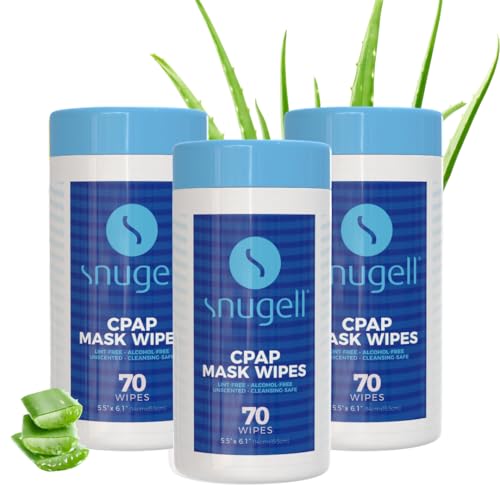 Image of Snugell Unscented CPAP Mask Wipes (3 Canisters, 70 Wipes Each) - 100% Soft Cotton - Skin-Safe with Aloe Vera - Lint & Alcohol Free - Perfect for Cleaning CPAP Masks, Tubes, and Devices