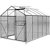 Zstar 8×6 ft greenhouse for outdoors polycarbonate greenhouses with sliding lockable door and adjustable vent window aluminum large walk in greenhouse for outside garden backyard black  urban country home decor