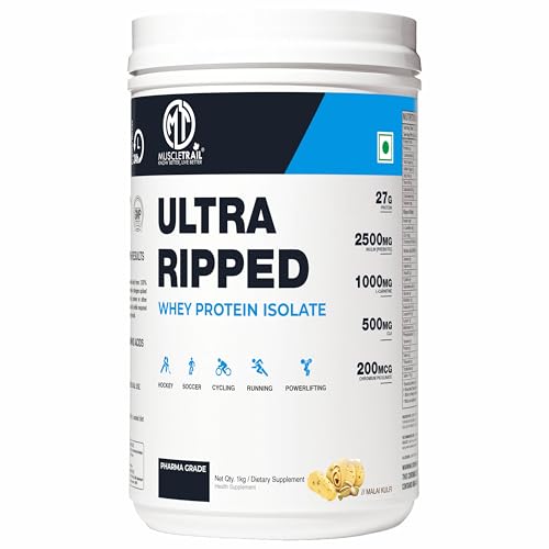 MuscleTrail Pharma Grade Ultra Ripped Whey Protein Isolate - Premium Protein for Men & Women - 27g Protein - Supports Muscle Growth, Strength & Recovery - L-Carnitine (1Kg,Malai Kulfi)