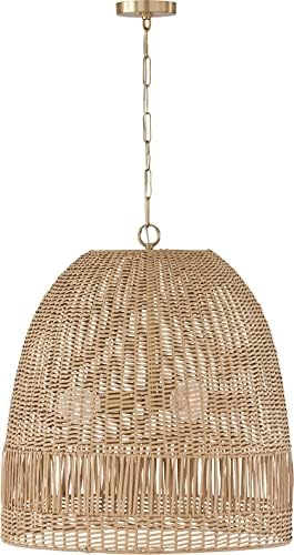 Capital Lighting 347533MA Naomi Bohemian Handcrafted Rattan Large Pendant Ceiling Light Fixture, 3-Light 300 Total Watts, 27" H x 24" W, Matte Brass
