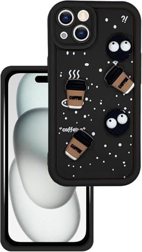 Image of GoldKart Back Case Cover Compatible for iPhone 15 | Cute Fun Cartoon 3D Ball Coffee Silicone Case | Full Body Protection Back Cover for iPhone 15 - Black