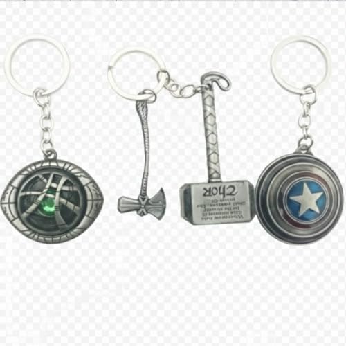 Image of MARVEL THOR Metallic SILVER Hammer,Stormbreaker /Axe & DR STRANGE,CAPTAIN AMERICA SHIELD Spinning KEYCHAIN,Heavy Quality Metal,Combo Pack for Kids Men Women Car Bike Home