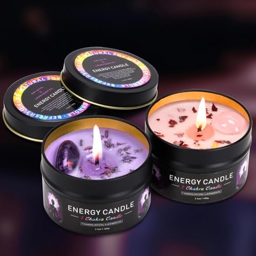 DiDiBirDi 7oz Scented Candles with Crystal Stones Lavender and Sage Sea Salt Fragrance Soy Candles Suitable for Women to Relax Meditate Yoga and Bathe
