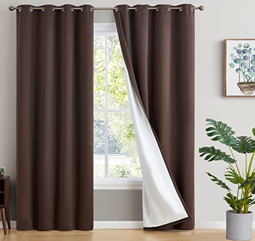 Hlc.me Dakota 100% Complete Blackout Lined Drapery With Double Layer Thermal Insulated Energy Efficient Window Curtain Grommet Panels For Bedroom & Living Room, 2 Panels (52 W X 84 L, Chocolate Brown) #TOP26