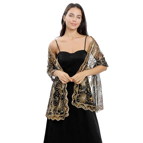 Sequin Lace Shawl Wrap, Evening Formal Sheer Shawls for Women Dressy Cover Up, Girls Wraps and Shawls2