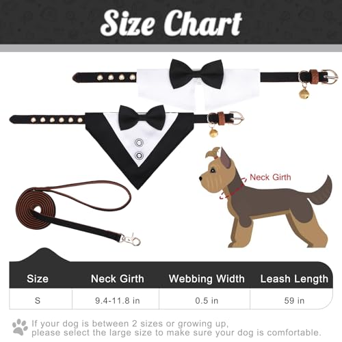 Image of EXPAWLORER Dog Collar and Leash Set - Dog Tuxedo Wedding Outfit Puppy Collar with Suit and Tie, Cute Ring Bearer in Tux Bow and Bandana Design, Proposal Costume for Small Pets