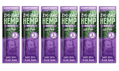 ZIG-ZAG Hemp Wraps 6-Pack - OG Purple (2 Wraps per Pack) 100% Natural Hemp, Slow-Burning Rolling Paper