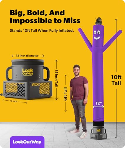 Image of LookOurWay Air Dancers Wacky Waving Inflatable Tube Man Set - 10 Feet Tall Inflatable Dancing Man with Blower - Purple