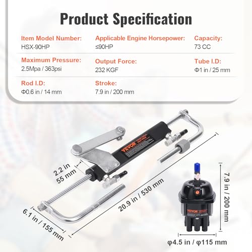 Image of VEVOR Hydraulic Outboard Steering Kit, 90HP, Marine Boat Hydraulic Steering System, with Helm Pump Two-Way Lock Cylinder and 24 Feet Hydraulic Steering Hose, for Single Station Single-Engine Boats