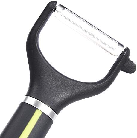Amazon Basics Serrated Y-Peeler with Protective Cover, Soft Grip Handle, Grey and Green