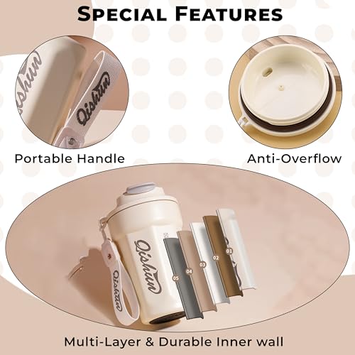 Image of Kraptick Vacuum Insulated Coffee Cup, 316 Food Grade Steel Portable Thermal Coffee Mug, Double Wall Insulated Cup With Large Capacity Designed for Hot and Cold Bevrages-(White)(450ml)