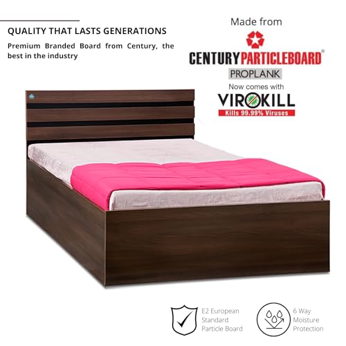 Image of DELITE KOM | 1 Year Warranty | Single Bed, Cocoa Engineered Wood Bed with Box Storage, Wooden Bed (77x37 Inches) | Installation Included | Dual Tone Color - Acacia Dark & Flowery Wenge