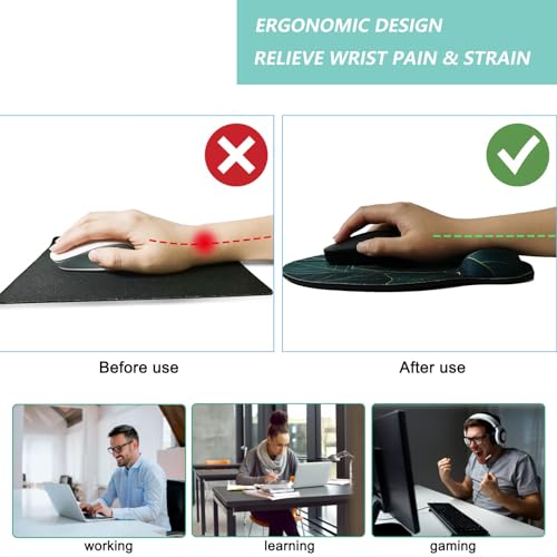 Mouse Pad with Wrist Support, Ergonomic Mouse Pad with Memory Foam Wrist Rest Cushion, Non-Slip Rubber Base Gaming Mice Pad for Home Office Computer Laptop, Green Leaves