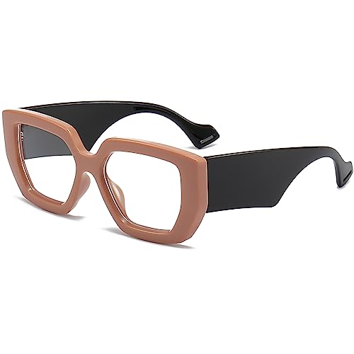 Image of AIEYEZO Thick Frame Blue Light Glasses Men Women, Fashion Square Computer Eyeglass Anti Eyestrain & Prevent Headache