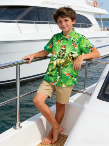 Image of uideazone Boys Novelty Print Short Sleeve Button Down Hawaiian Shirt 5-14Y