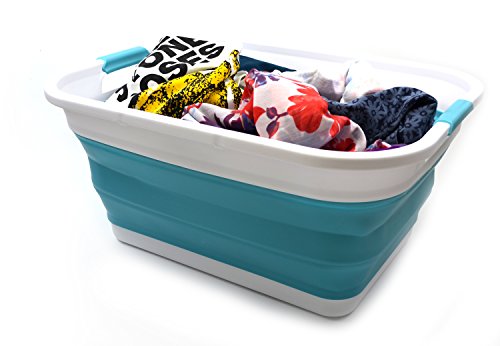 Sammart 41L (10.8 Gallon) Collapsible Plastic Laundry Basket - Foldable Pop Up Storage Container/Organizer - Portable Washing Tub - Space Saving Hamper/Basket, Water Capacity: 32L (8.4 Gallon) (Rectangular, Bright Blue) #TOP5
