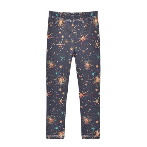 KLL Colorful Fireworks Illustration Girls Athletic Leggings Soft High Waisted Sweatpants Running