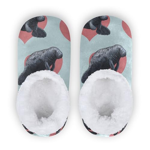 Jucciaco Little Kids Boys Girls House Slippers Blue Manatee Heart Home Shoes Winter Indoor Shoe