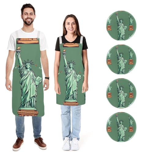Tablier de cuisine en lin homme femme réglable avec 2 poches lot de 2