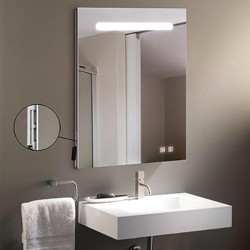 Aplike - Espejo Baño 60 x 80 cm con Luz LED, Antivaho, Sensor Táctil de Encendido y 2 Puertos USB, IP44, Luz Blanca Fría (5700K) - Espejo Álava