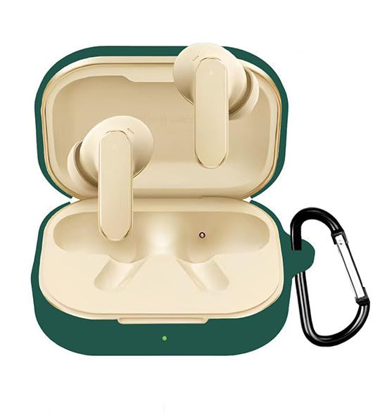 Image of AJM 360 Protection Shockproof Design Soft Rubberised Case with Keychain for Realme Buds Air 8 (Dark Green)