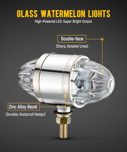 Image of Partsam 1x Glass Watermelon Light Dual Revolution Double-Face Amber Red LED Turn Signal Marker Tail Light, Zinc Alloy Housing Clear Lens Post Mount for Peterbilt Freightliner Semi Truck Trailer 12V