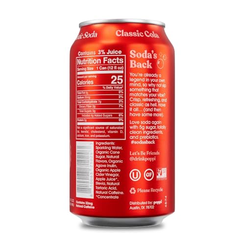Popi Classic Cola Prebiotic Soda - 12 fl oz 4 Can