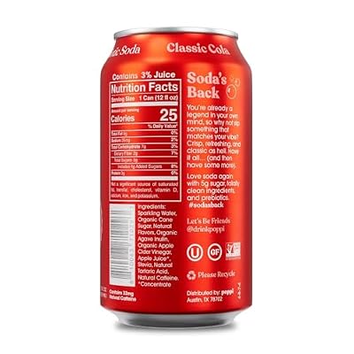 Popi Classic Cola Prebiotic Soda - 12 fl oz 4 Can