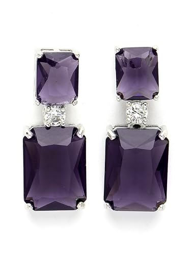 Image of Karatcart Silver Tone Green American Diamond Drop Earrings for Women