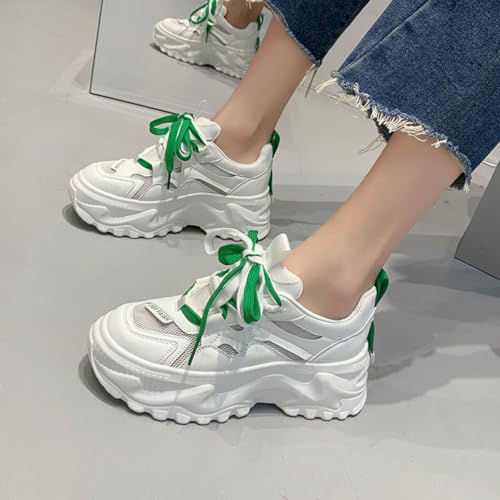 Two-Tone Laces Chunky Sneakers Slip-Resistant Retro Platform Shoes - Soft Cushioned Walking Shoes for Women, Height Boost & Street Style Fashion2