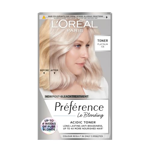 Preference Le Blonding Acidic Toner Platinum Ice: No Ammonia Long-Lasting Anti-Brassiness Post-Bleach Treatment. Achieve a brilliant platinum ice blonde by neutralising yellow tones effectively.