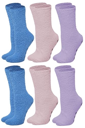 Image of Different Touch 6 Pairs Men's Women Soft Winter Cozy Fuzzy Slipper Socks, Soft Hospital Lounge Crew Socks