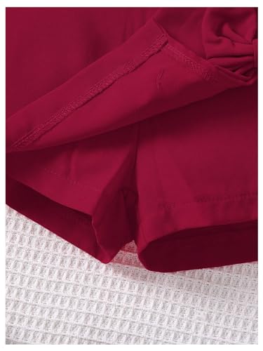 Image of BEAUDRM Girl's Elastic Waist Bow Front Trousers Split Straight Leg Cute Skort Burgundy 7Y