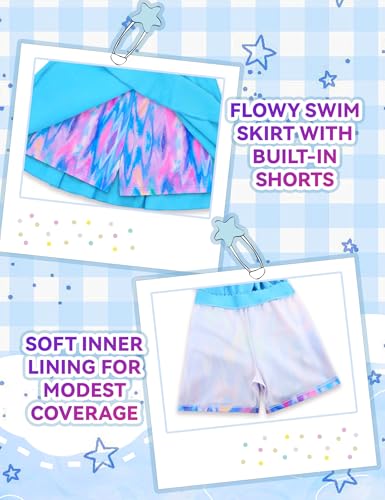 Image of Girls Bathing Suit with Skirt One Shoulder Ruffle Quick Dry Swimsuits Multicolor Sleeveless Swimwear