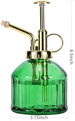 Eidoct Glass Plant Mister Spray Bottle, 6.5" Green Glass Water Spray Bottle with Gold Top Pump Small Watering Can, Small Plant Sprayer Mister for Indoor Outdoor House Plant, Green+Gold (Green+Gold B)