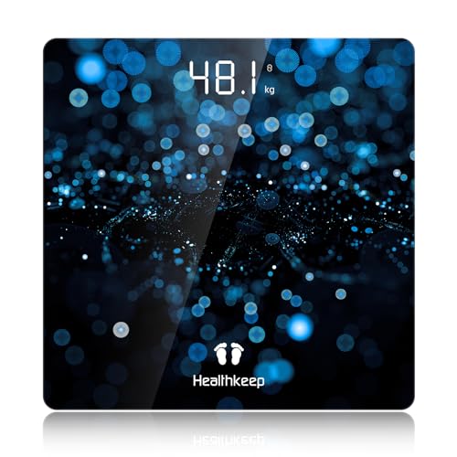 Healthkeep Digitale Personenwaage, hohe Präzision, mit Step-on-Technologie, LED-Anzeige, schlankes Design, max. 180 kg/400 lb, Kristallblau
