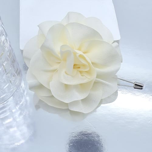 Image of Rrdaily Chunky Flower Brooches Pins for Women,Trendy Charming Chiffon Red Rose Corsage, Aesthetic Accessories for Wedding Ceremony (White), Large