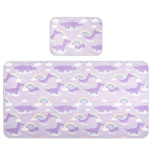 Cute Animal Crocodiles Rainbows Pastel Purple Cooling Baby Washable Mattress 28
