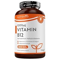 Nutravita Vitamin B12 1000mcg - 365 High Strength Vegan Tablets (1 Year Supply) - Max Strength B12 Supplement - Contributes to The Reduction of Tiredness and Fatigue - Made in The UK