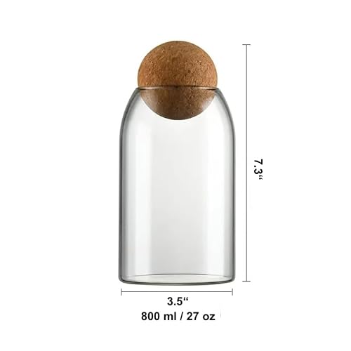 Glass Terrarium with Airtight Wood Lid (Ball Cork) | Closed Terrarium Planter | Clear Glass Bottle Jar Container | 800ml / 27oz | Moss Terrarium Jar | Indoor Ecosystem Decoration Gifts (Only Jar)
