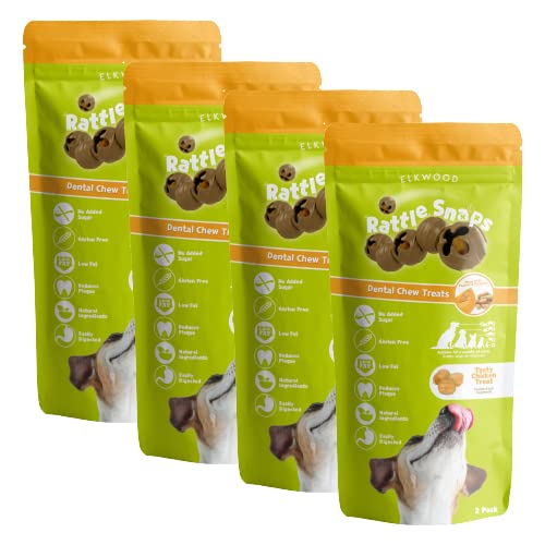 Elkwood Healthy Natural Rattlesnap Dog Treats, Low Fat, Low Fibre Dental Treats for Dog - Peanut Pumpkin & Chicken 4x2Pcs (8pcs 4bags)