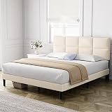 Molblly Full Size Bed Frame Upholstered Platform with Headboard, Strong Frame and Wooden Slats Suppo